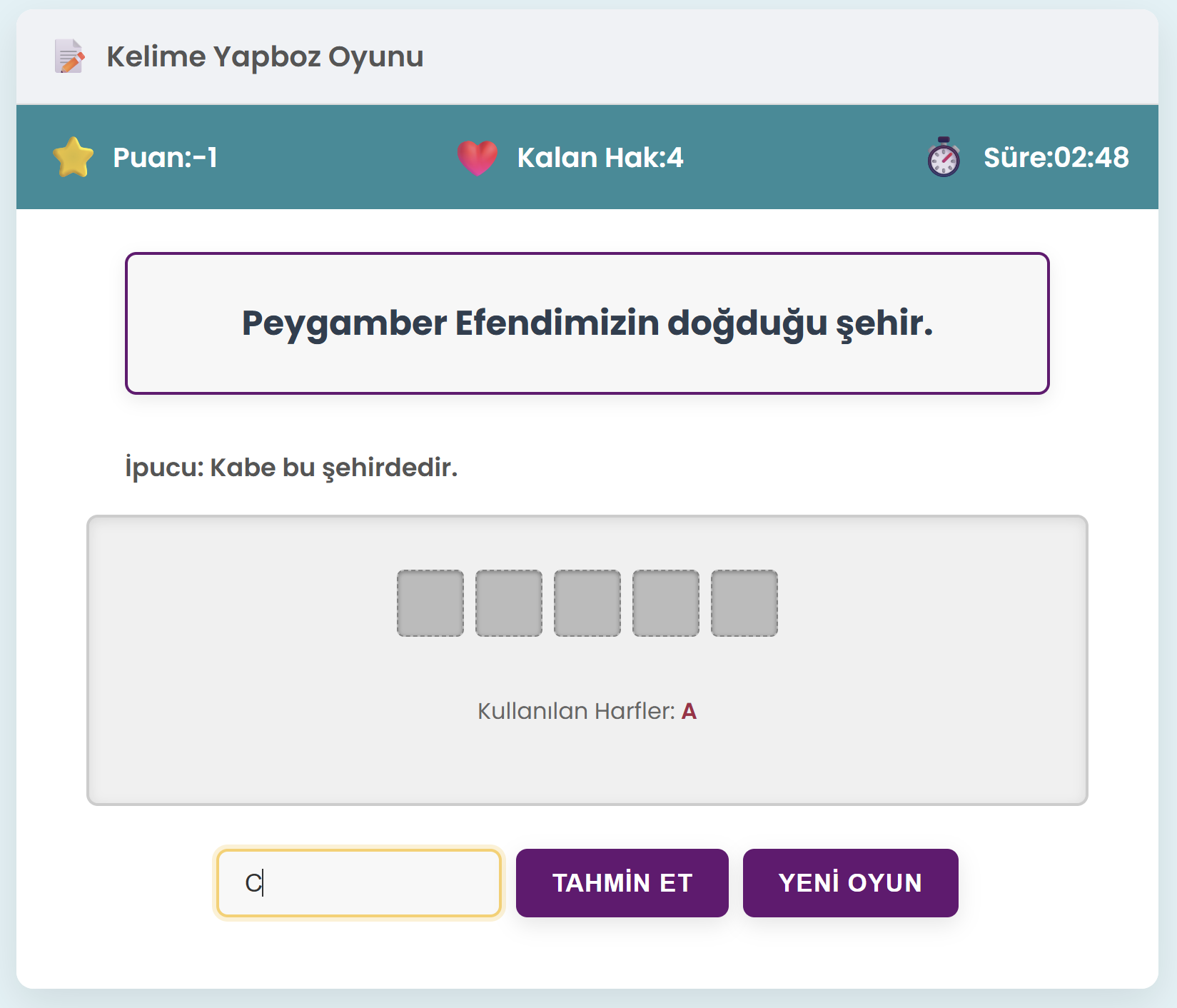 008a- Harfleri Yazarak Boş Kutucukları Doldurma Yarışma Tarzı
