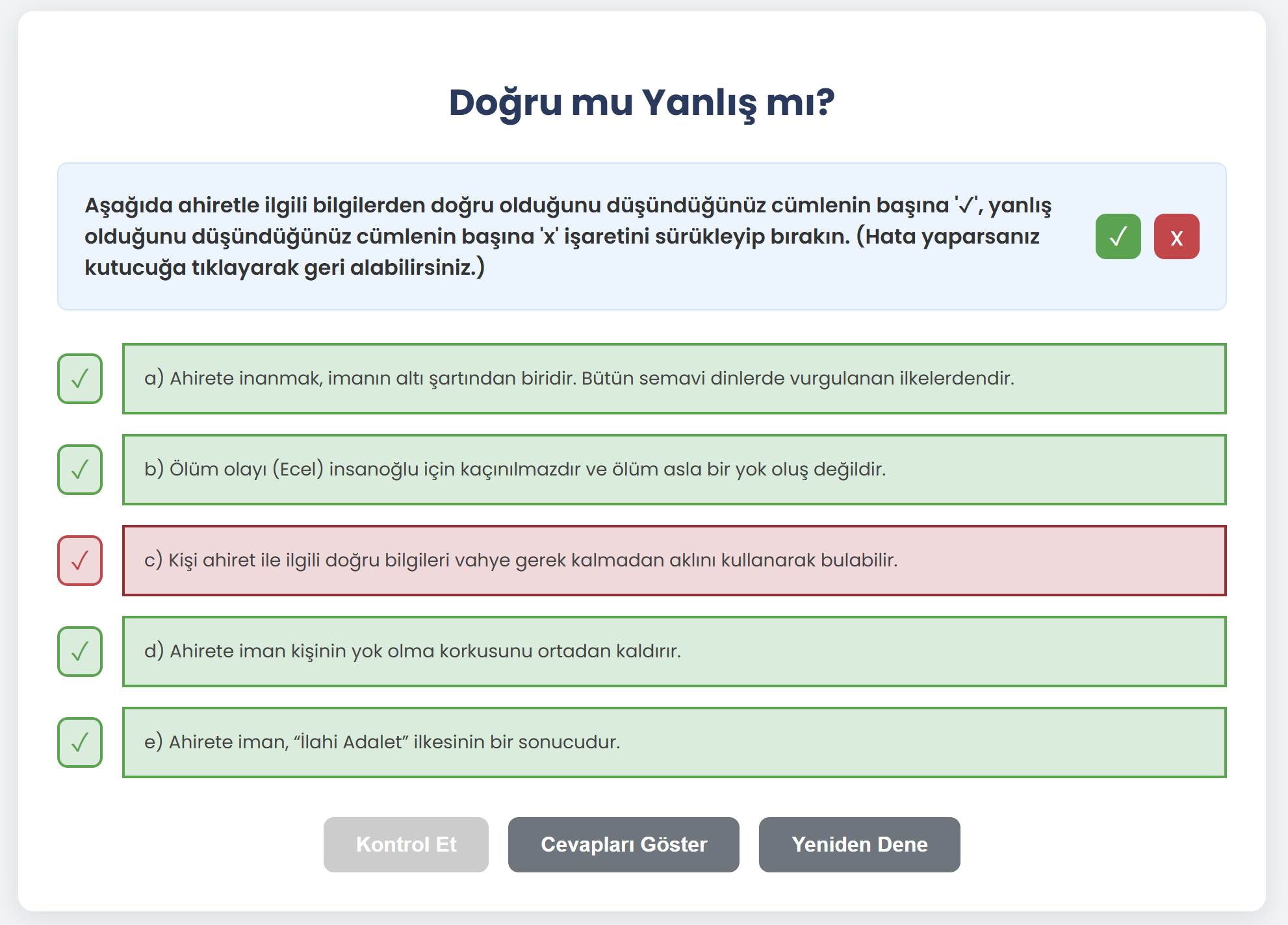 012n- Doğru - Yanlış Simgeli Gösterme Sürükle Bırak Örneği