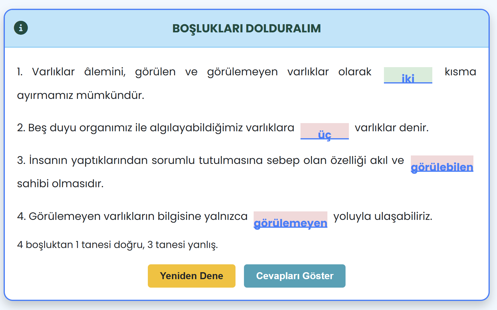 021a- Cümle İçi Boşlukları Tıklayarak Doldurma Örneği-1