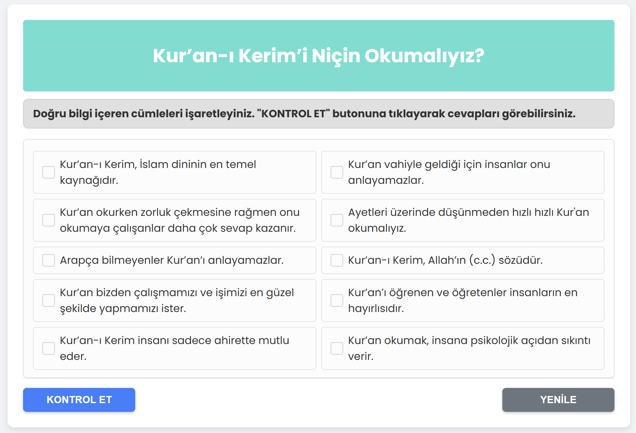 004h- Çoktan Çoklu Seçim Çift Blog Örnek-2