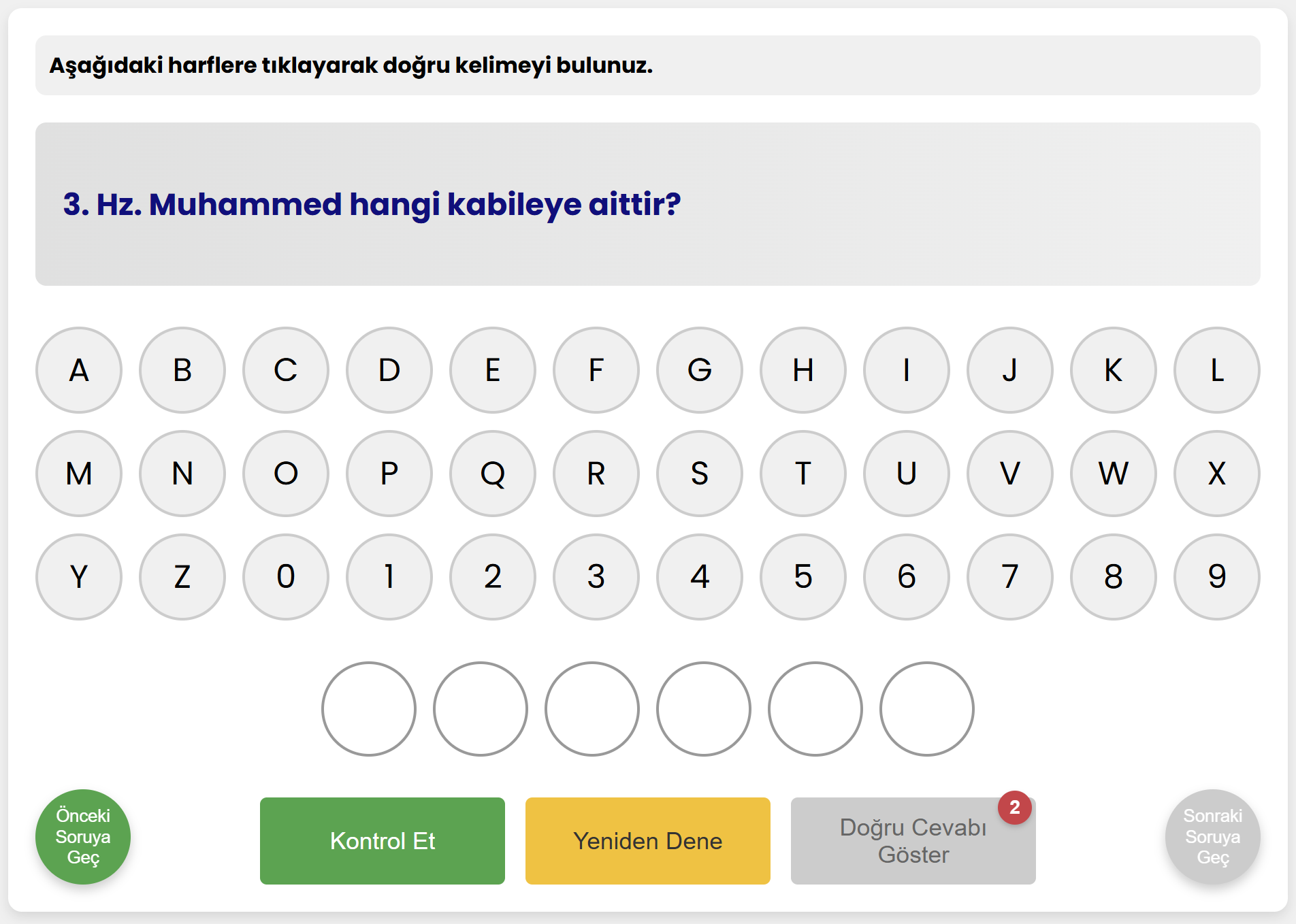 009e- Sayfa Geçişli Çok Sorulu Tıklayarak Kutulara Harf Yerleştirme Örneği-2