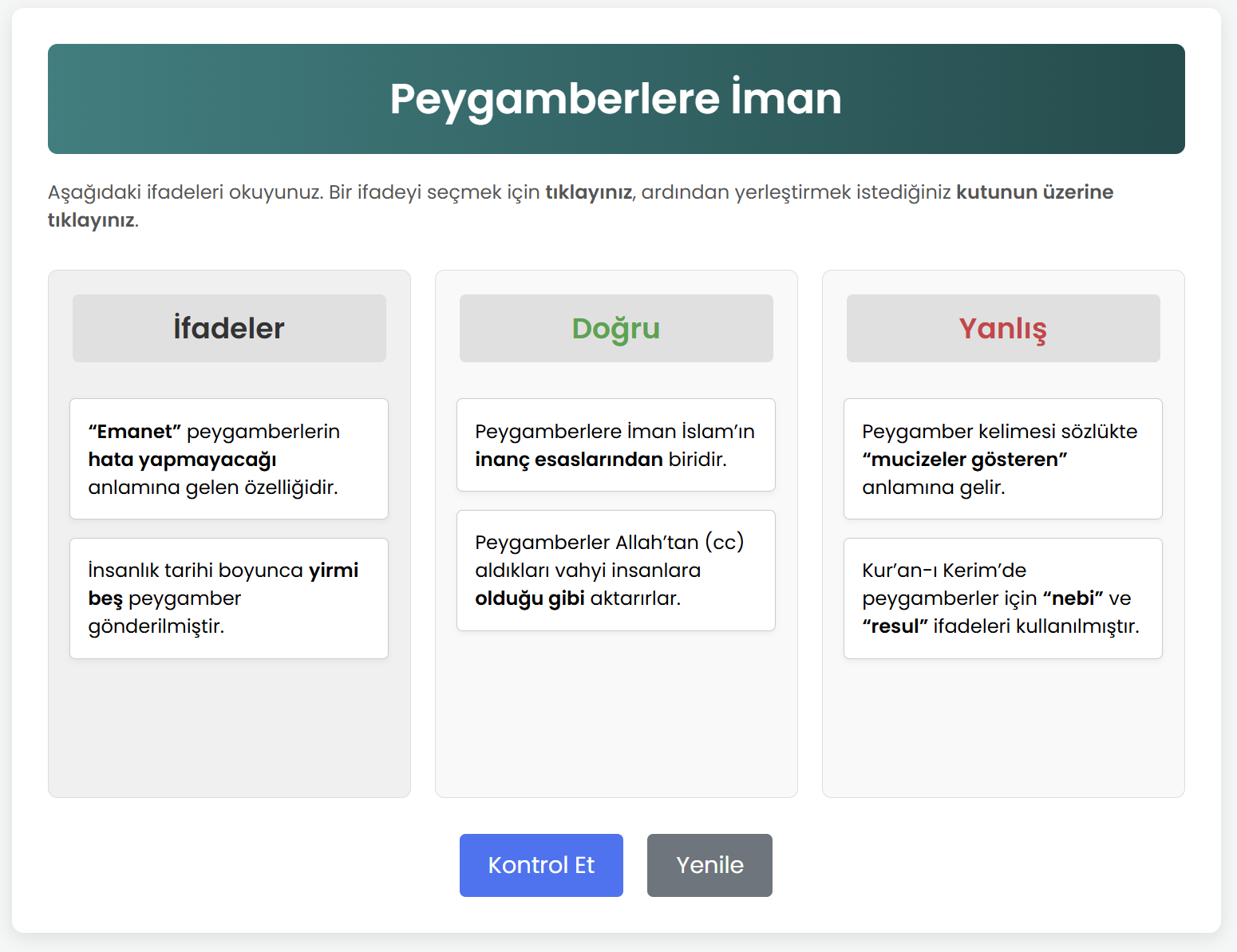 016c- Tıkla Kutulara Doğru Yanlış Tarzı Yerleştir (YZ)